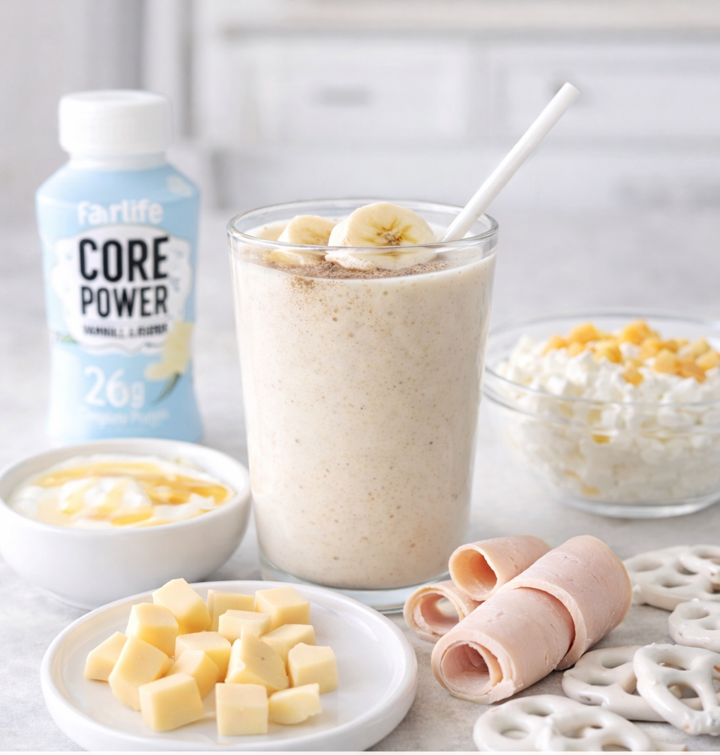 Gentle protein smoothie and simple snacks designed for chemo-friendly nutrition and nausea-sensitive days